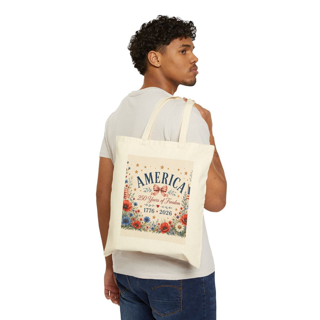 America 250 | Patriotic Floral Canvas Tote — 1776-2026 Anniversary Gift