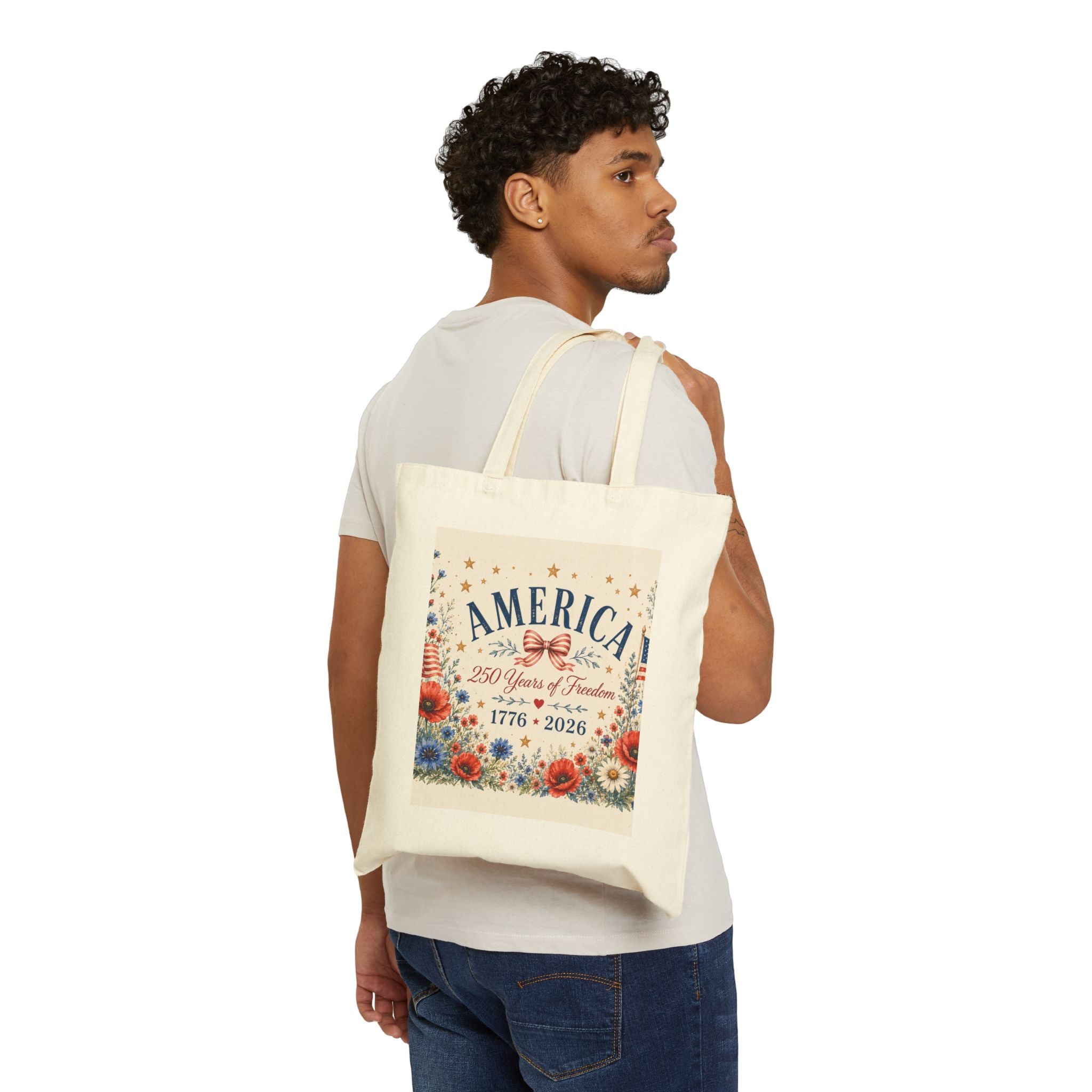 America 250 | Patriotic Floral Canvas Tote — 1776-2026 Anniversary Gift