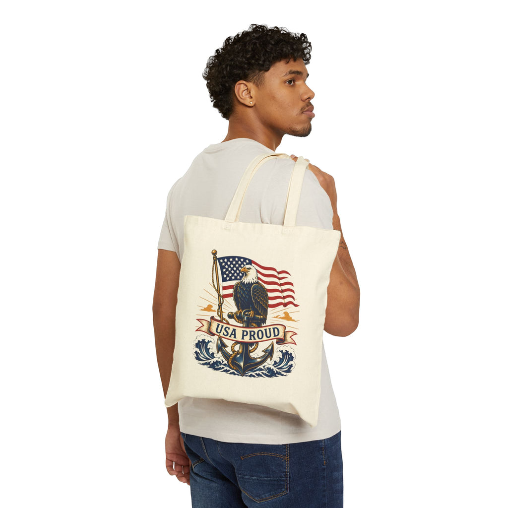 USA Proud Canvas Tote Bag — Patriotic Eagle Flag Reusable Shopper
