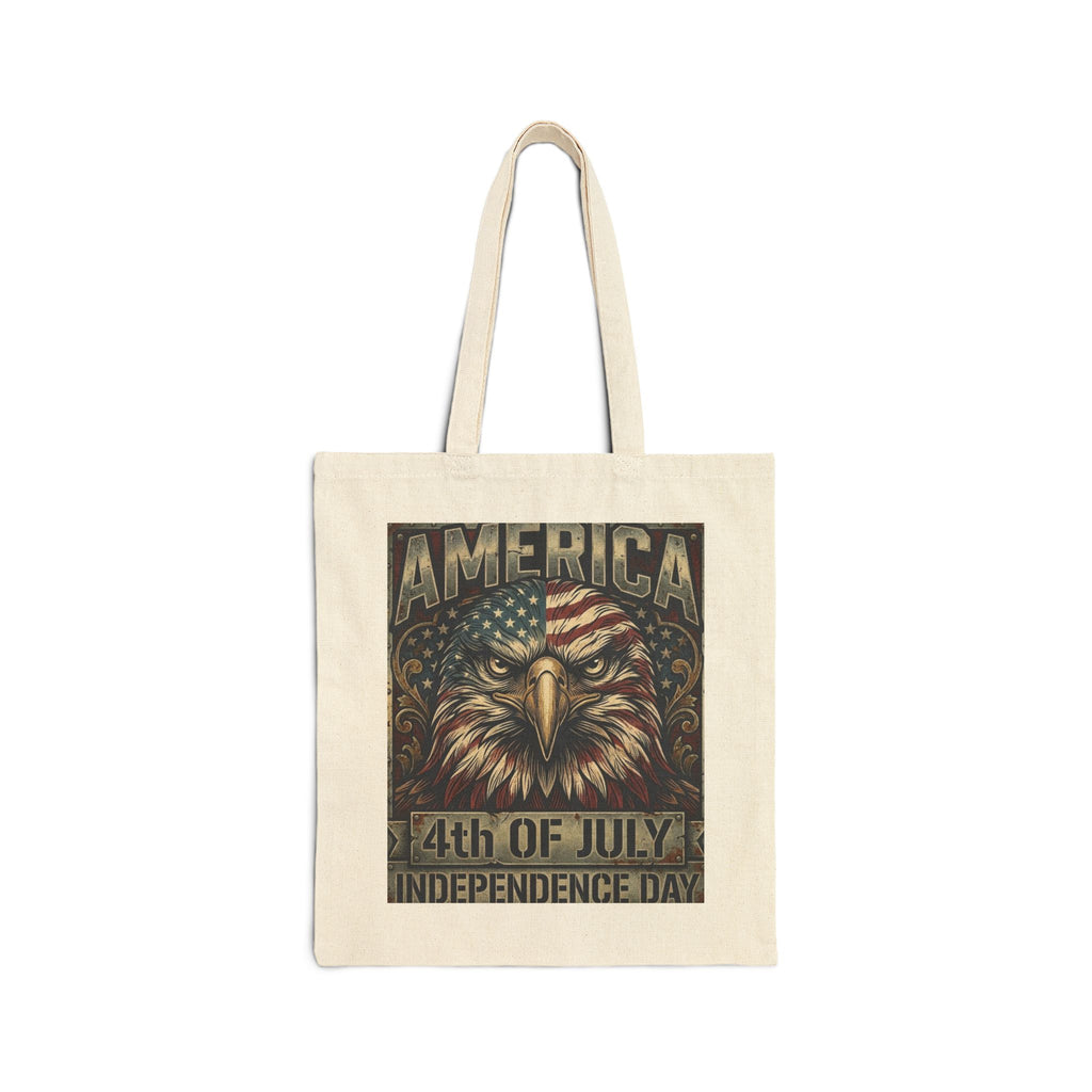 4th of July Eagle Tote Bag — America Independence Day Cotton Canvas Tote