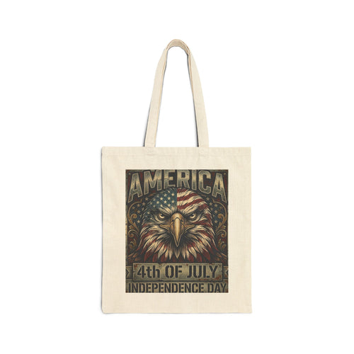 4th of July Eagle Tote Bag — America Independence Day Cotton Canvas Tote
