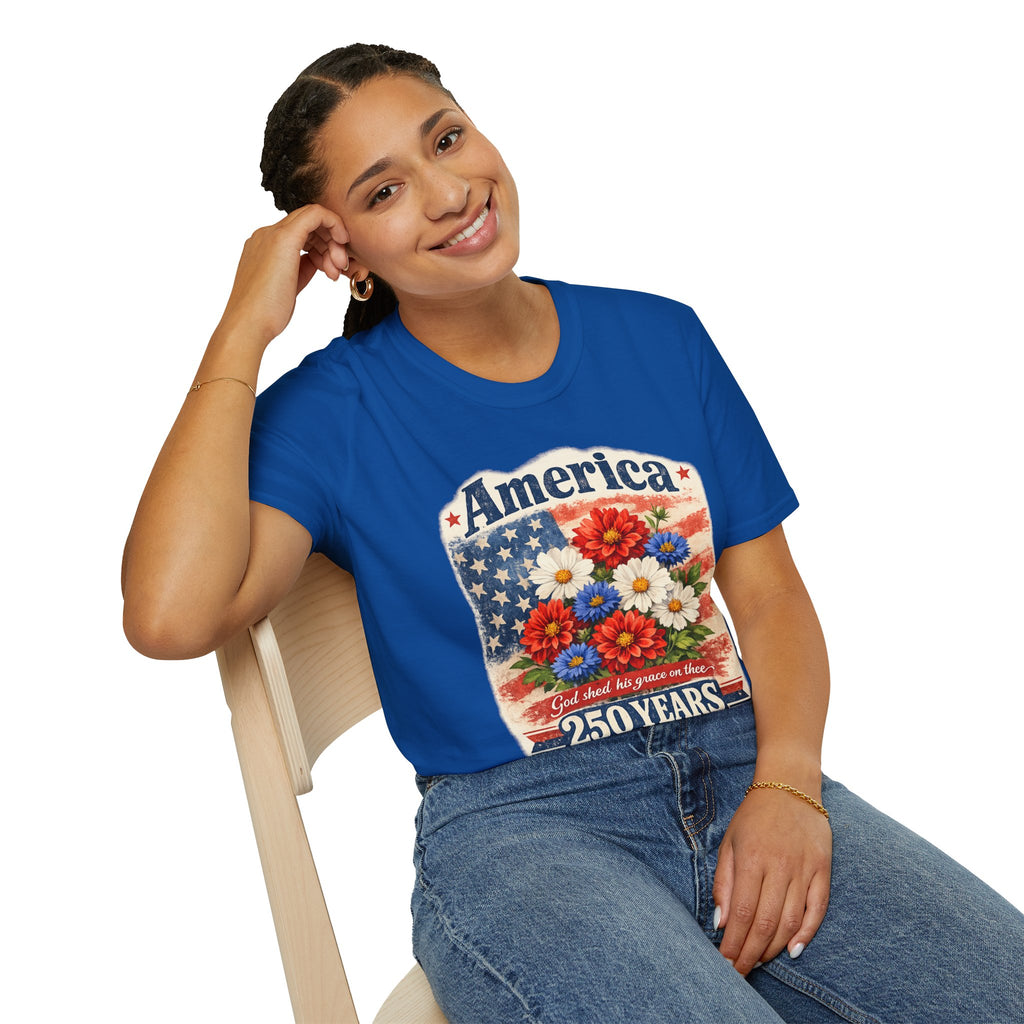 America 250 Years Flag Floral Graphic Tshirt -  Celebrate 250th Anniversary Tee
