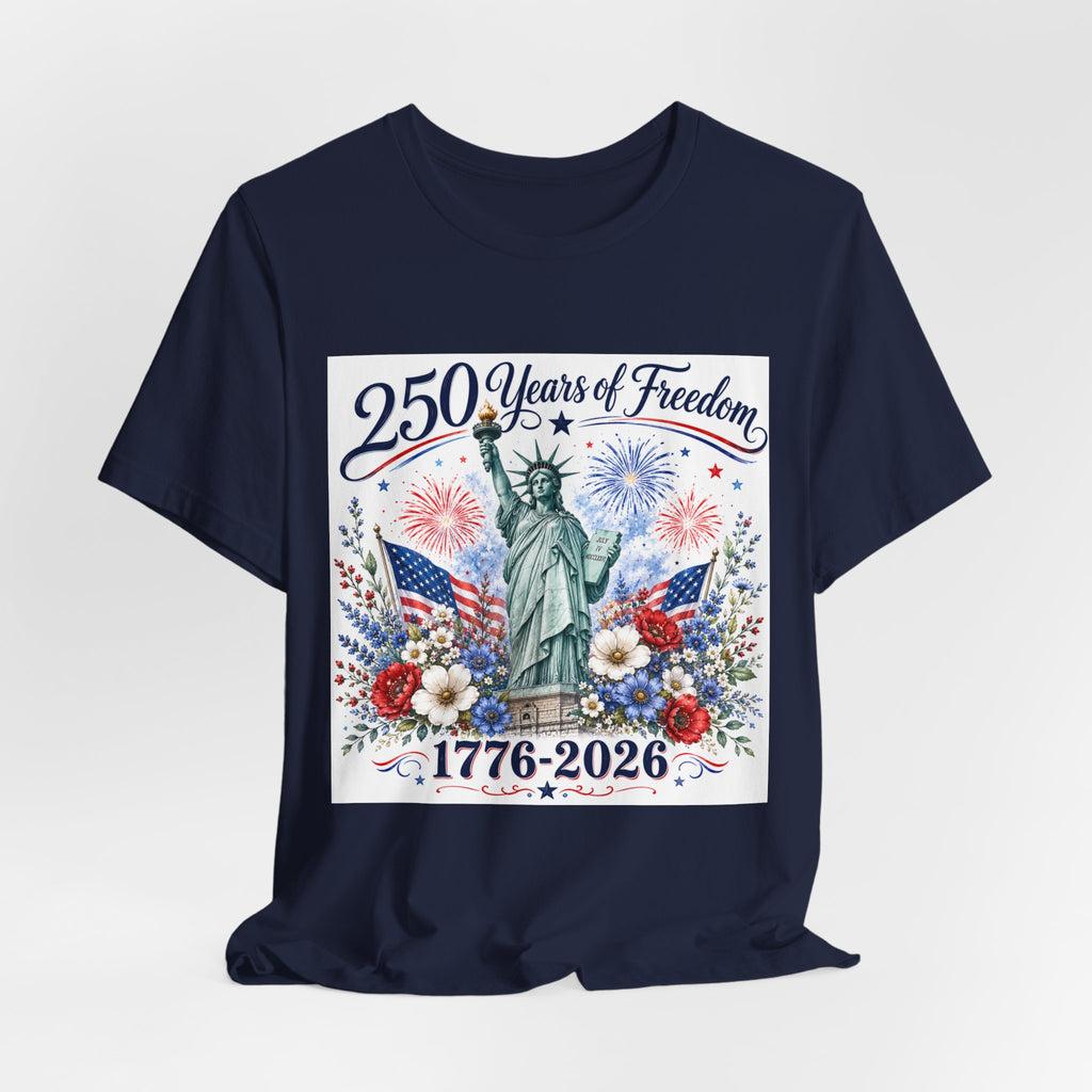 250 Years of Freedom – Lady Liberty Floral Patriotic T-Shirt
