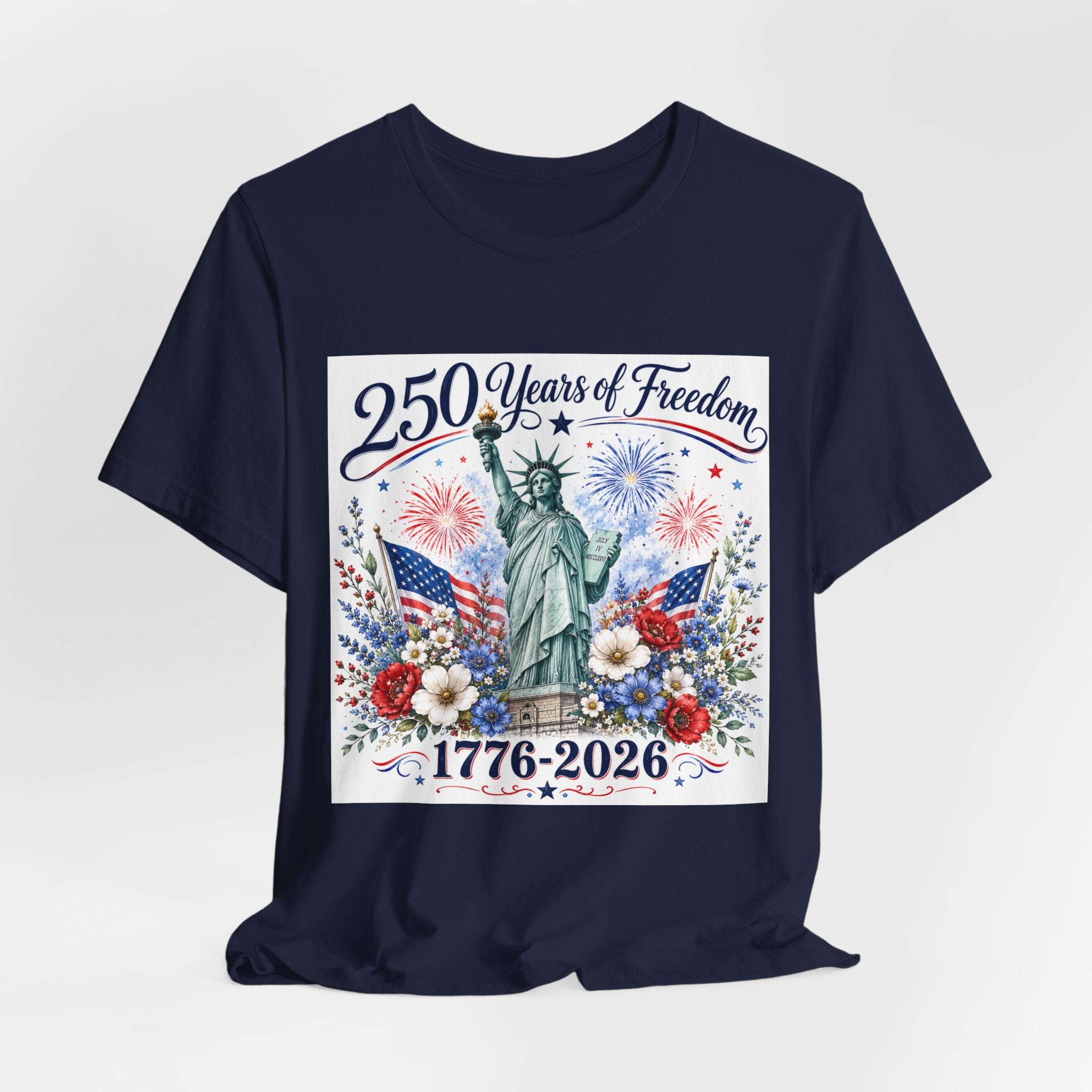 250 Years of Freedom – Lady Liberty Floral Patriotic T-Shirt