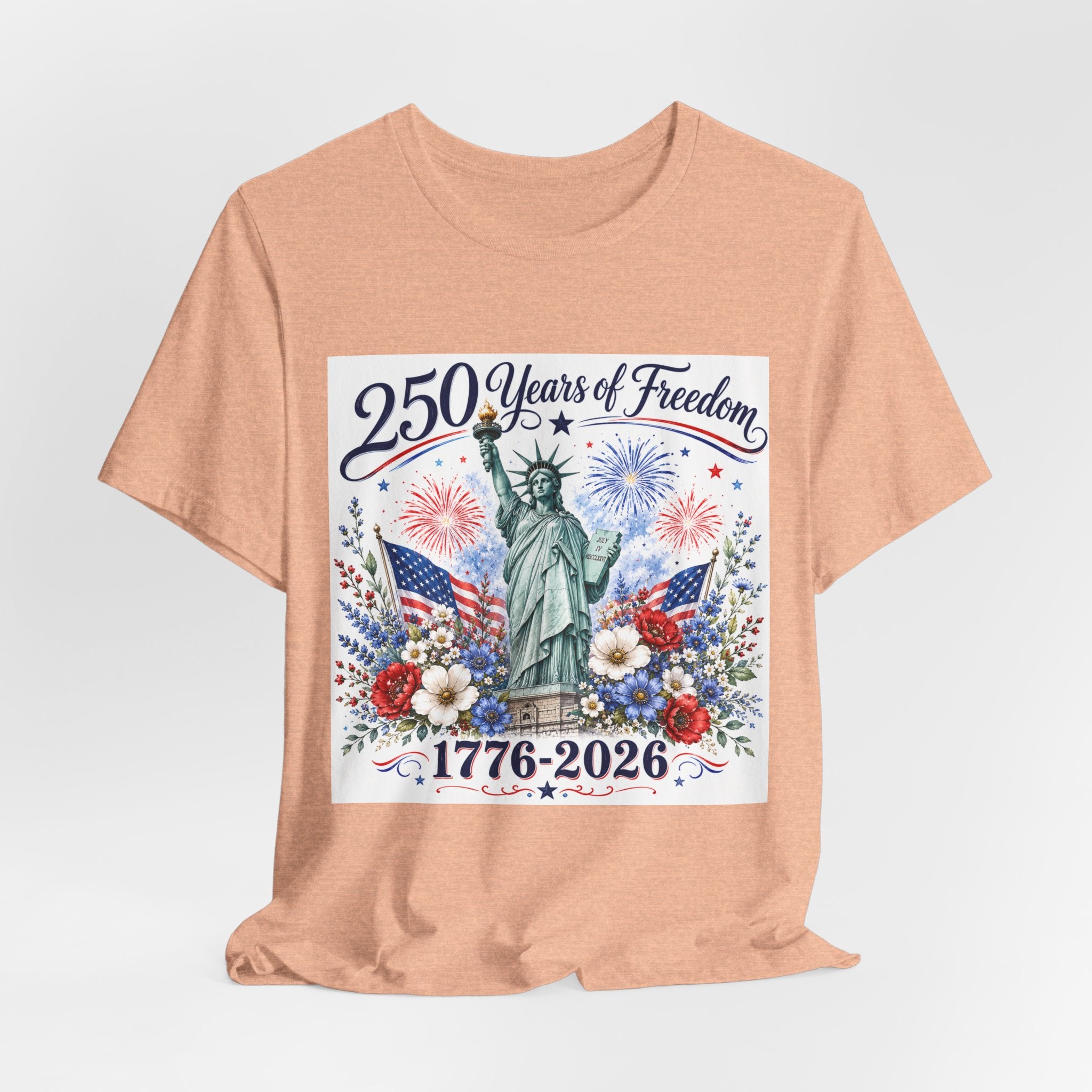 250 Years of Freedom – Lady Liberty Floral Patriotic T-Shirt