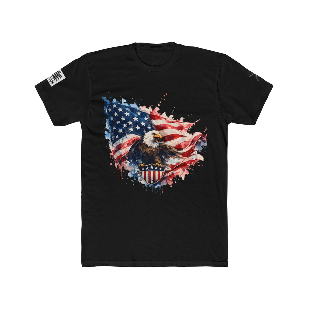 American Grit – Tattered Flag Patriotic T-Shirt | Black Tee with Sleeve Detail | 250th Anniversary