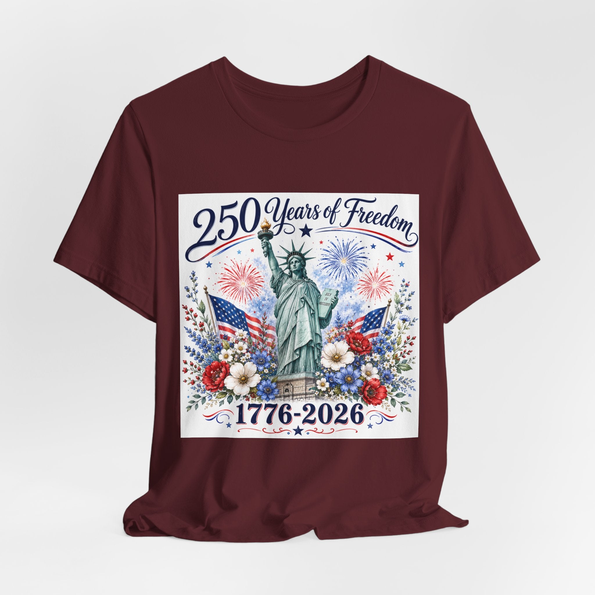 250 Years of Freedom – Lady Liberty Floral Patriotic T-Shirt