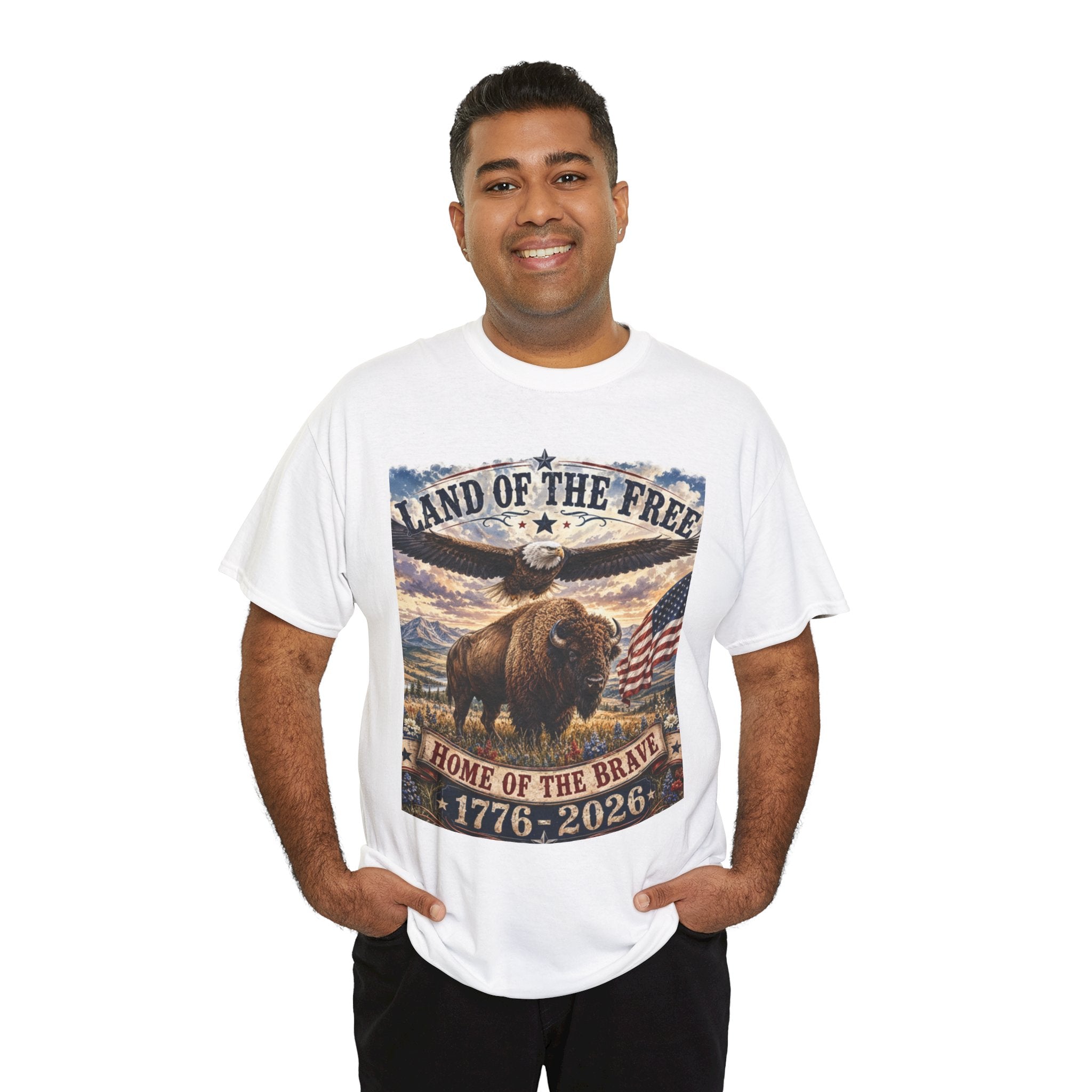Land of the Free, Home of the Brave T-Shirt | America 250 Patriotic Bison & Eagle Shirt | 1776–2026