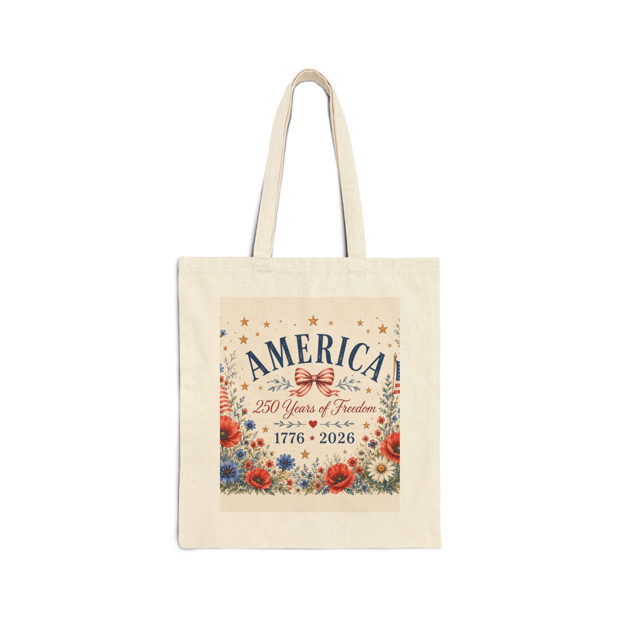 America 250 | Patriotic Floral Canvas Tote — 1776-2026 Anniversary Gift