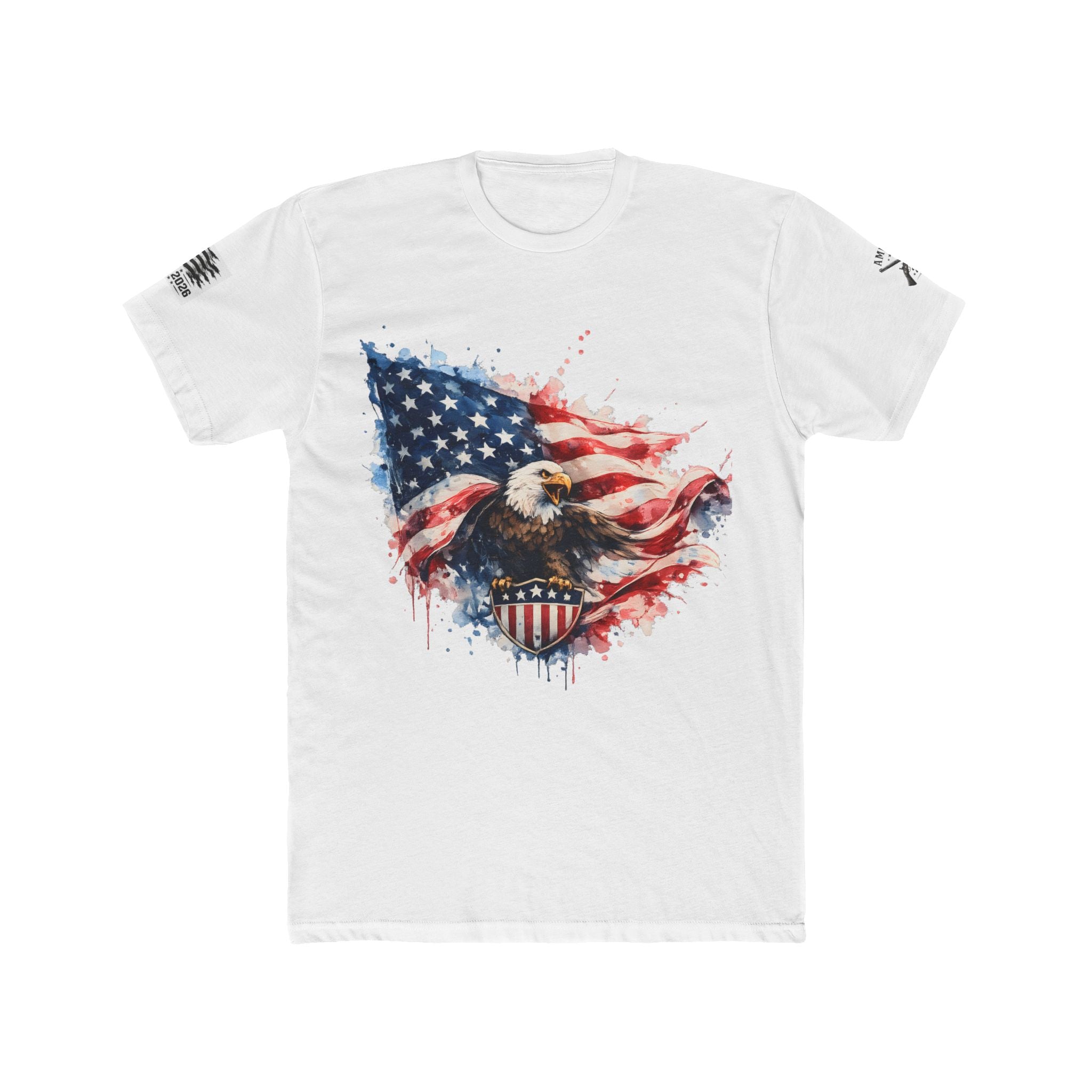 American Grit – Tattered Flag Patriotic T-Shirt | Black Tee with Sleeve Detail | 250th Anniversary