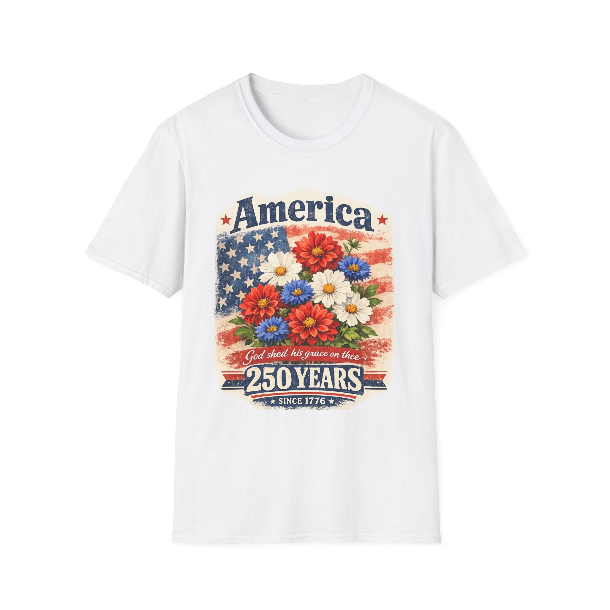 America 250 Years Flag Floral Graphic Tshirt -  Celebrate 250th Anniversary Tee