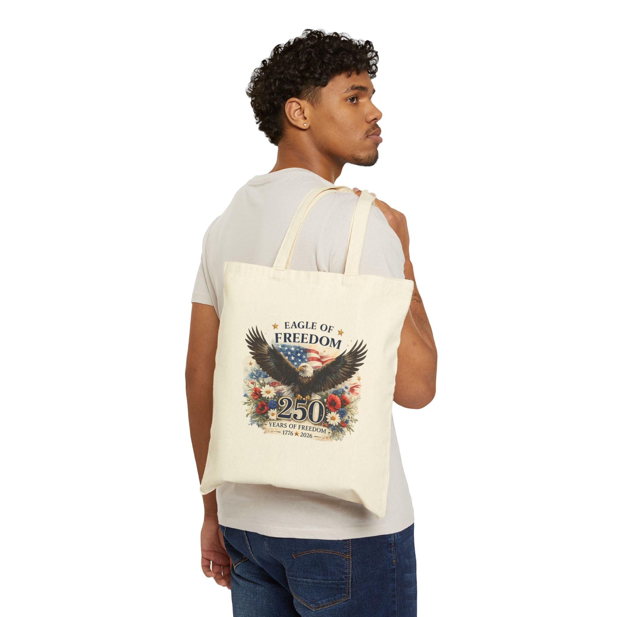 Eagle of Freedom Cotton Tote Bag — 250 Years of Freedom Patriotic Design