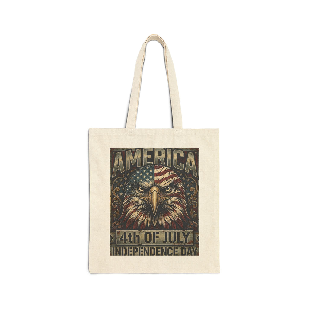 4th of July Eagle Tote Bag — America Independence Day Cotton Canvas Tote