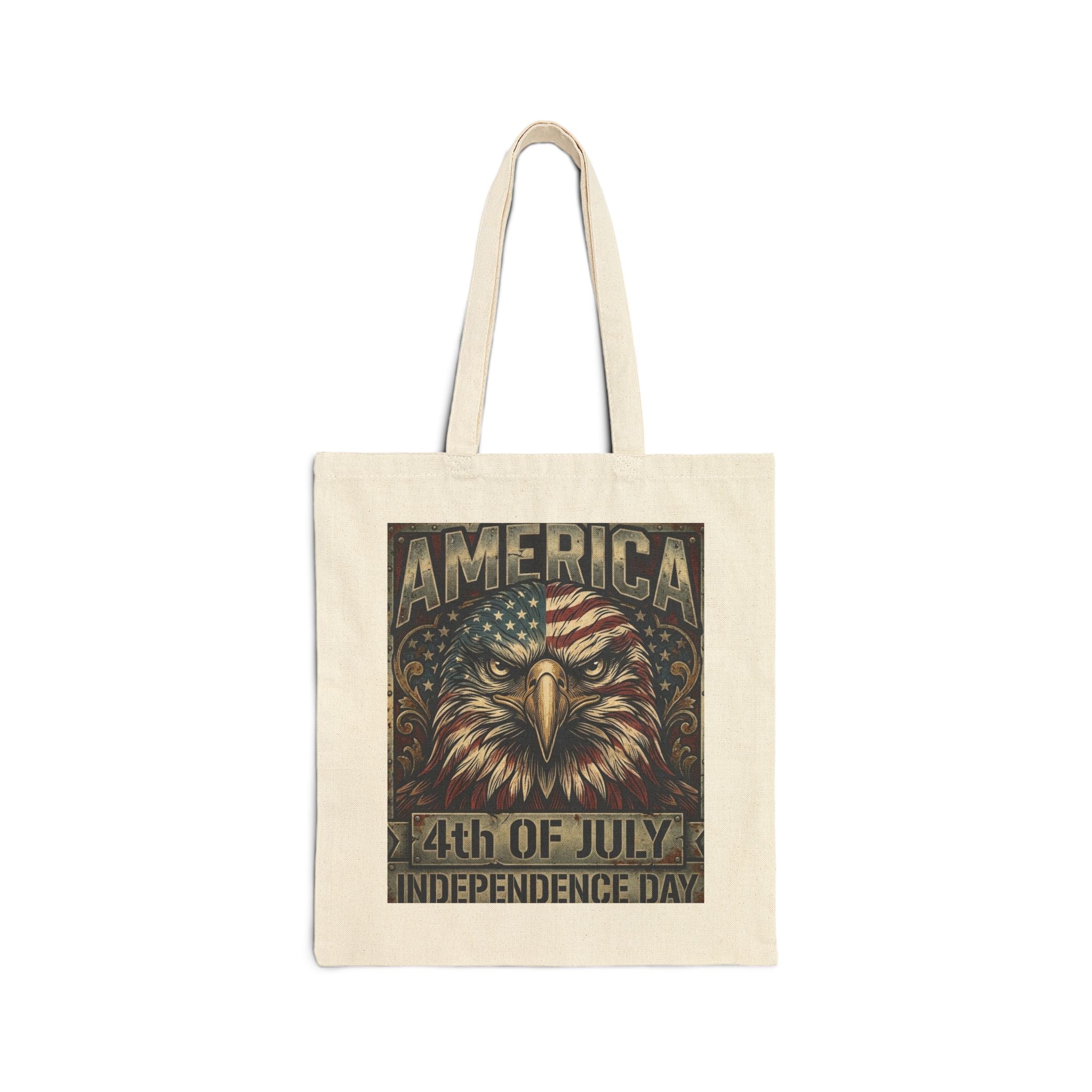 4th of July Eagle Tote Bag — America Independence Day Cotton Canvas Tote