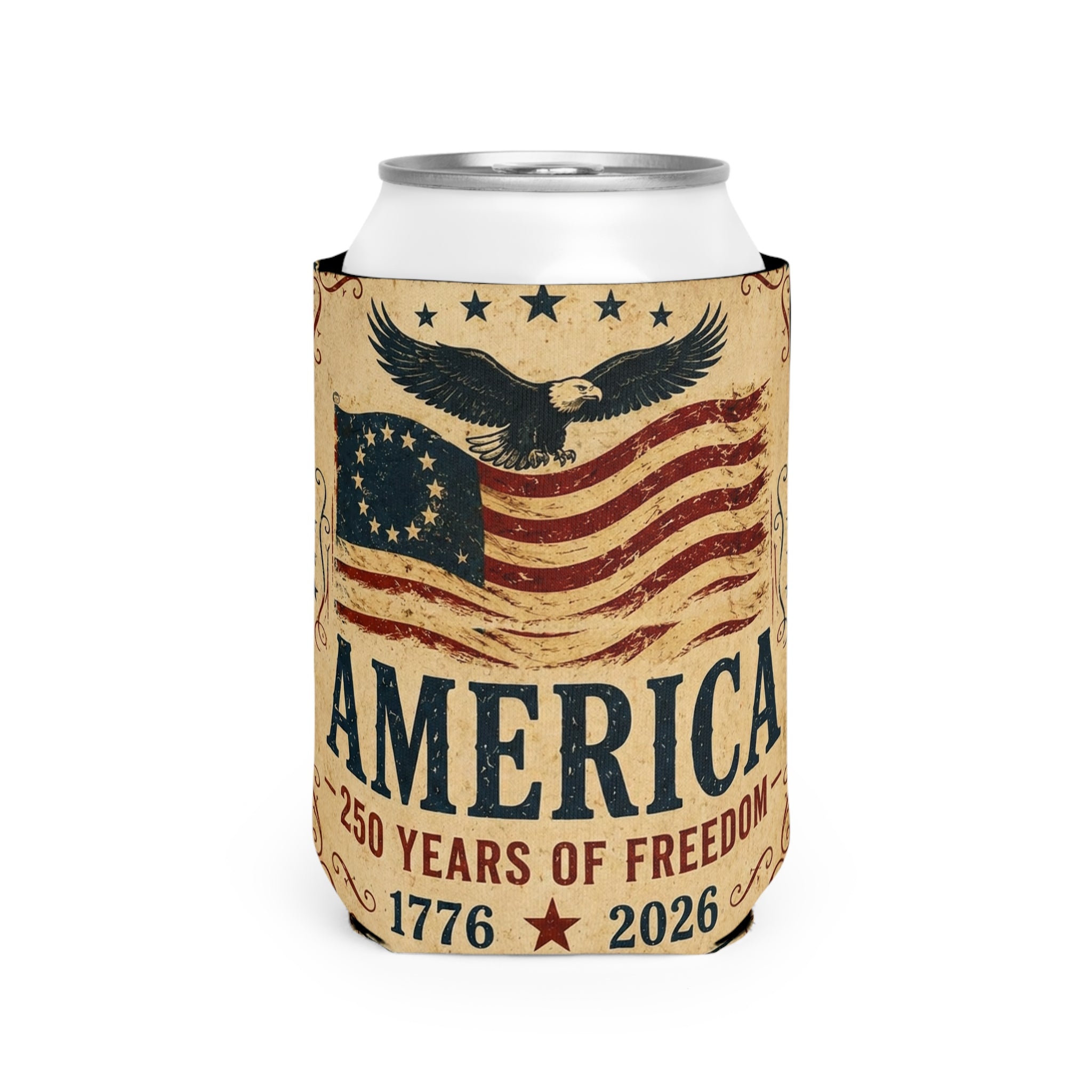 America 250 Years of Freedom Can Cooler Sleeve — 1776-2026 Patriotic Beer Koozie