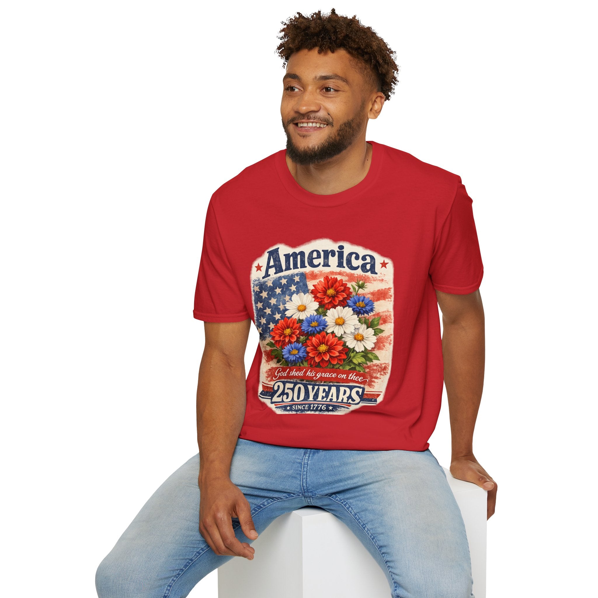 America 250 Years Flag Floral Graphic Tshirt -  Celebrate 250th Anniversary Tee