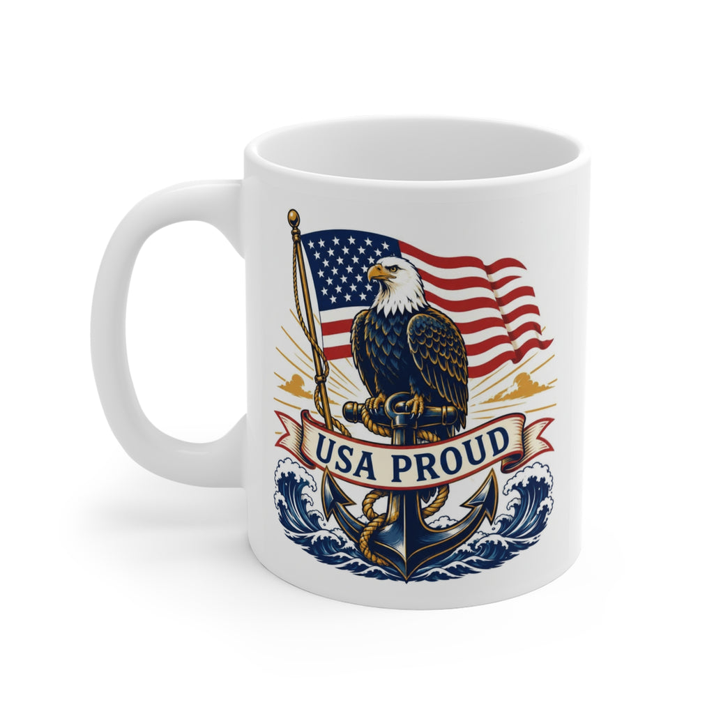 Patriotic American Flag Coffee Mug — Vintage Eagle 11oz