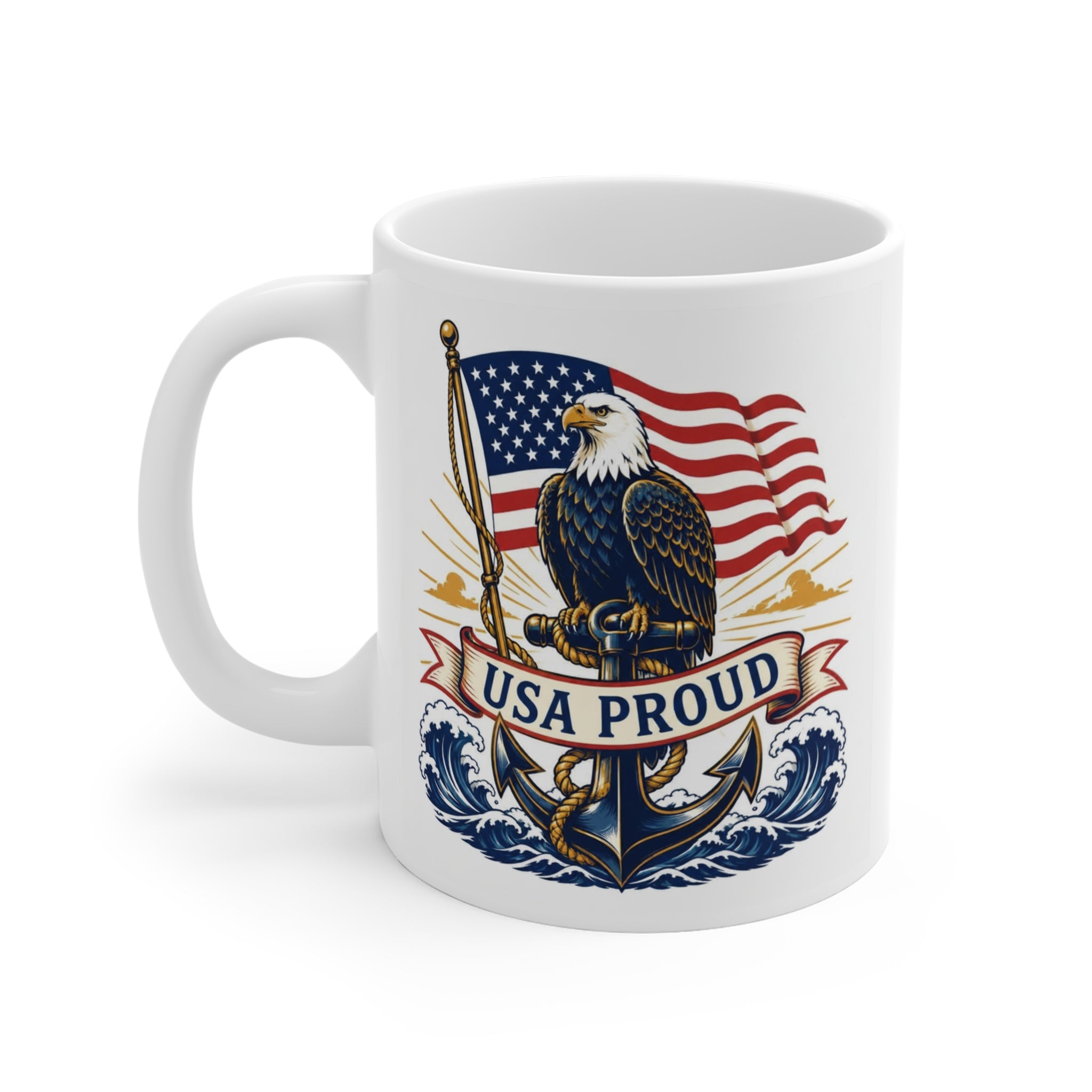 Patriotic American Flag Coffee Mug — Vintage Eagle 11oz
