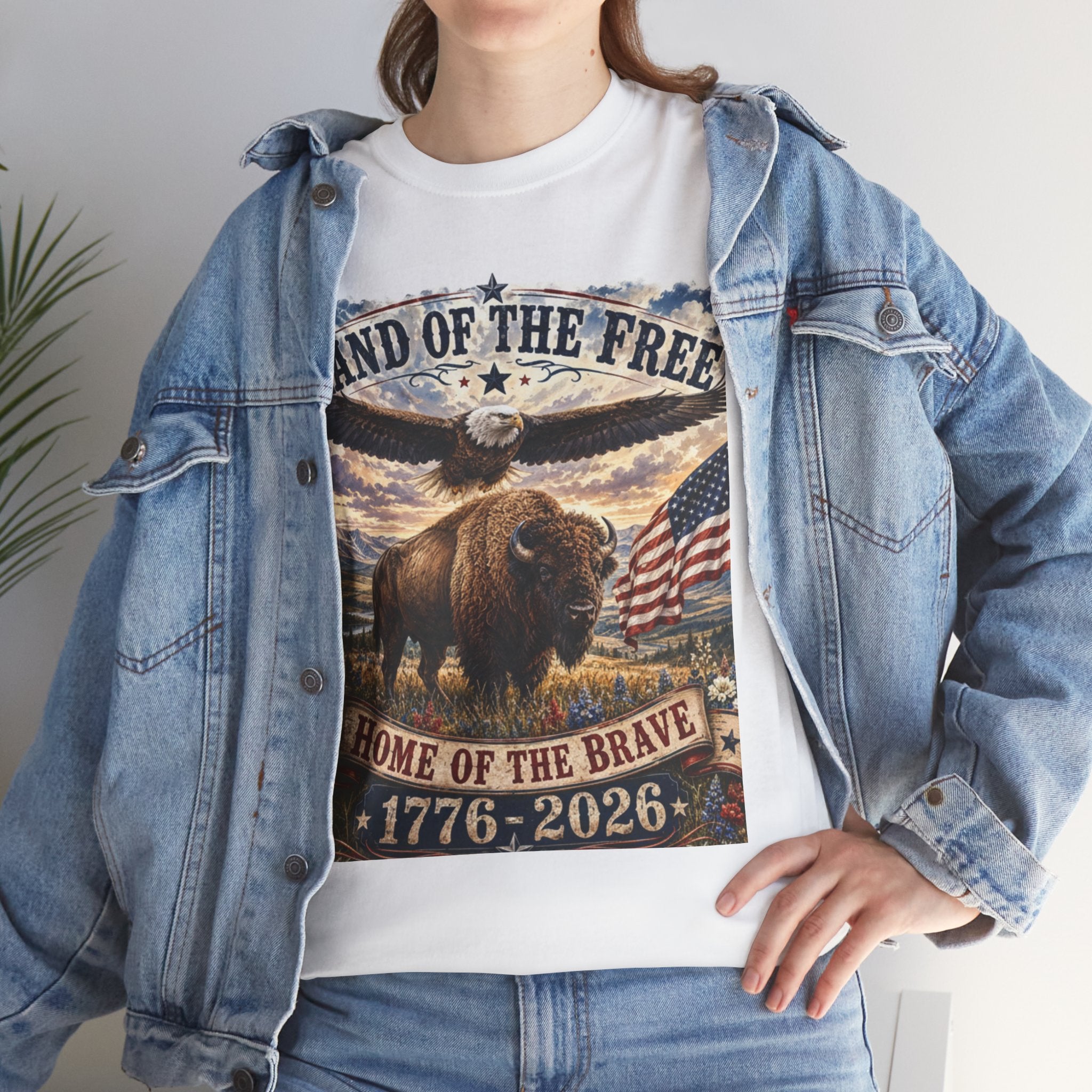 Land of the Free, Home of the Brave T-Shirt | America 250 Patriotic Bison & Eagle Shirt | 1776–2026