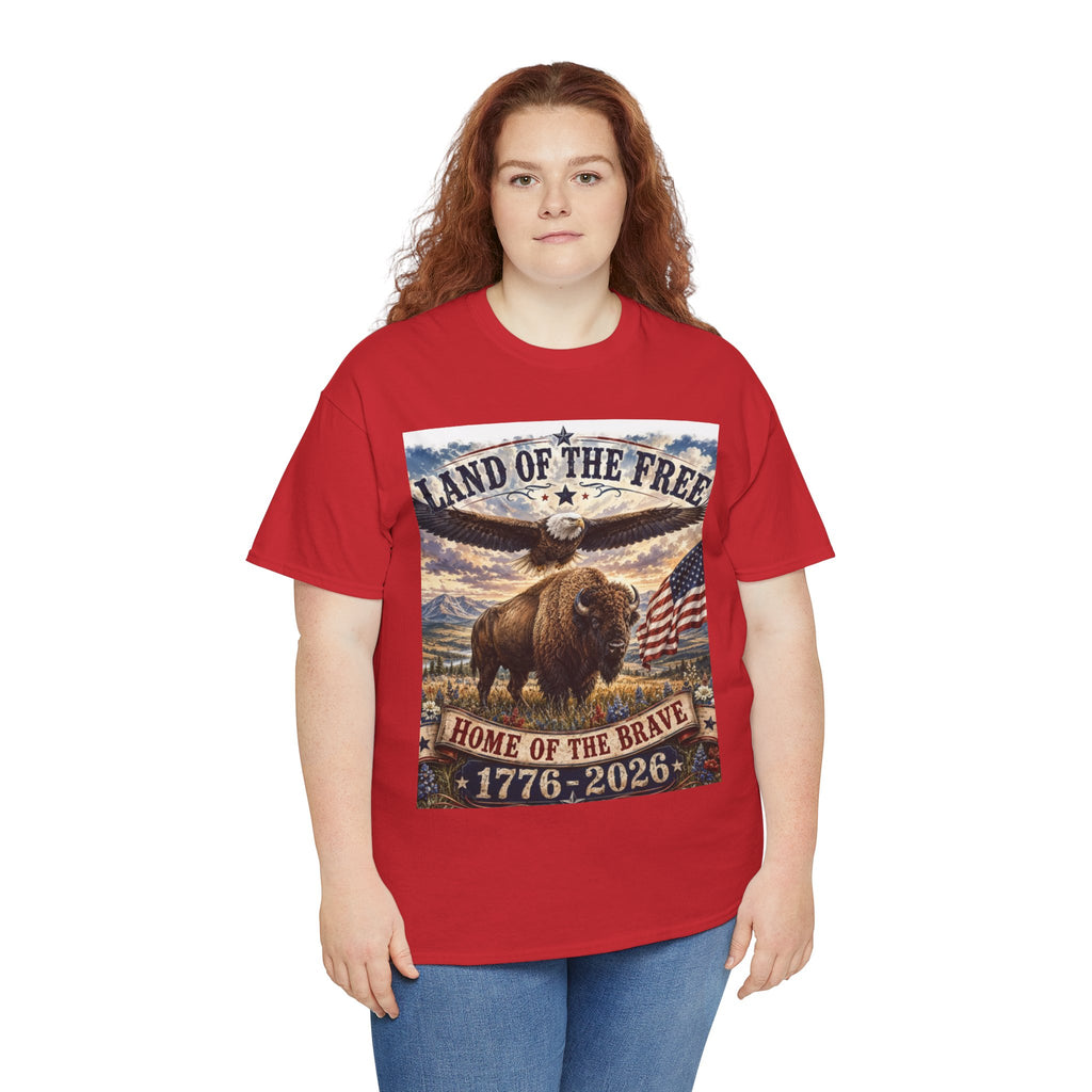Land of the Free, Home of the Brave T-Shirt | America 250 Patriotic Bison & Eagle Shirt | 1776–2026