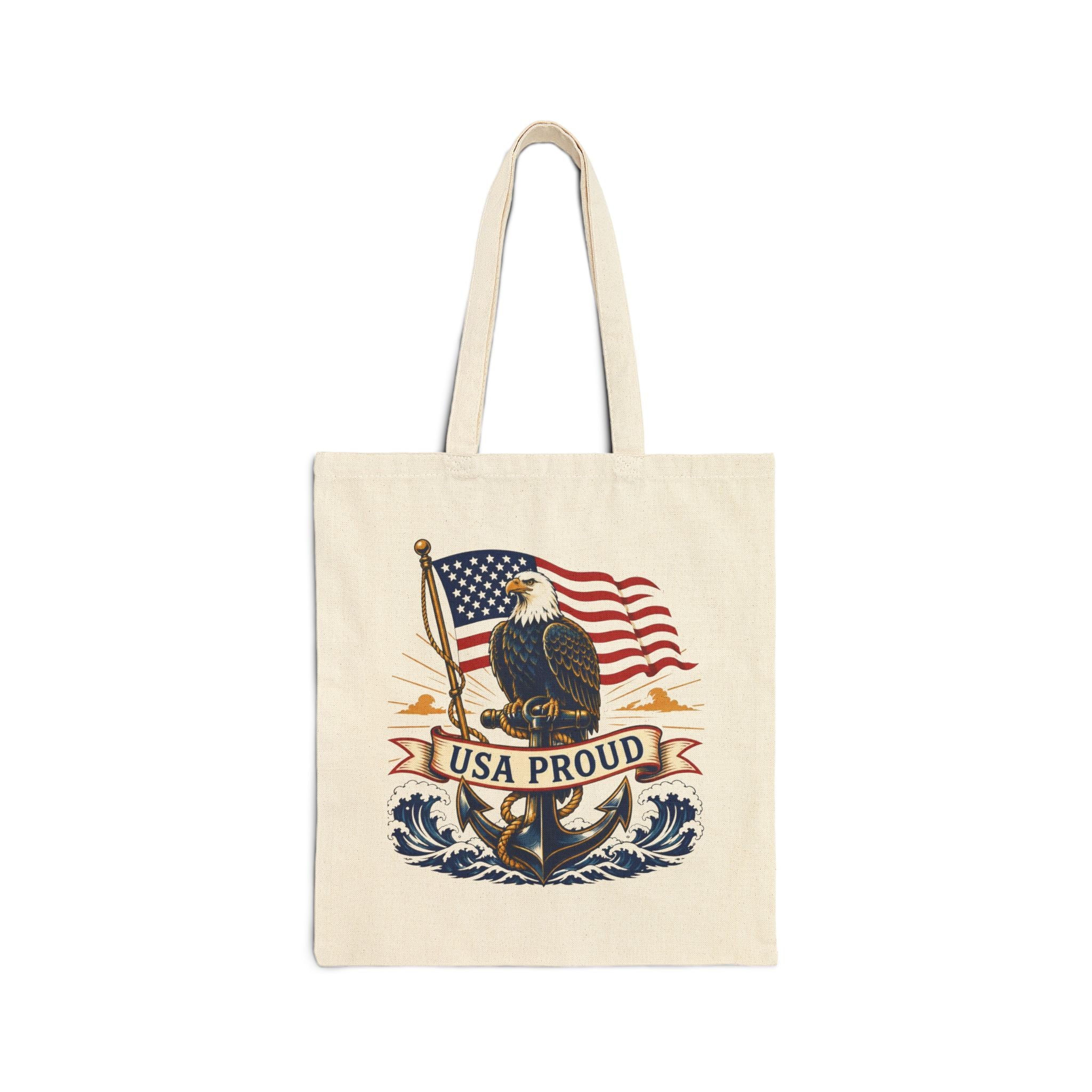 USA Proud Canvas Tote Bag — Patriotic Eagle Flag Reusable Shopper