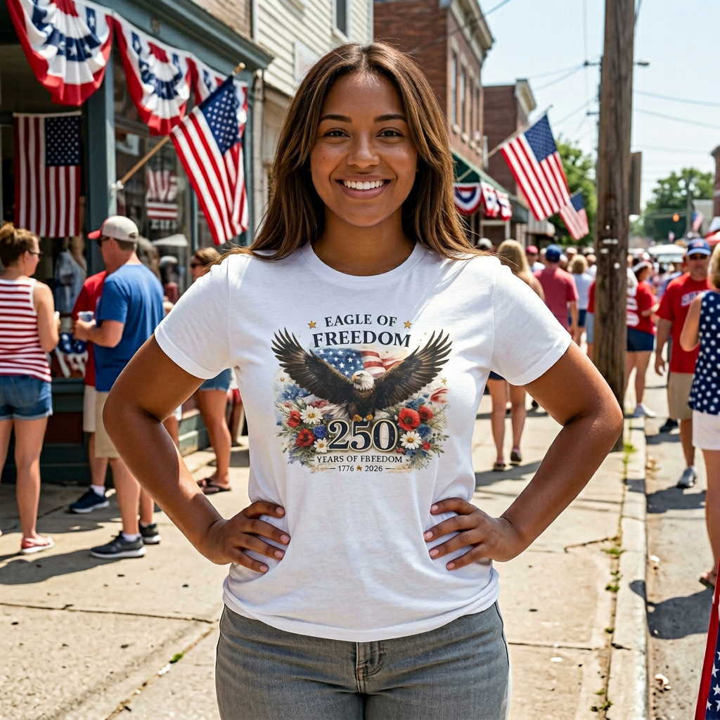 Eagle of Freedom 250 Years T-Shirt — Patriotic Bald Eagle Anniversary Tee