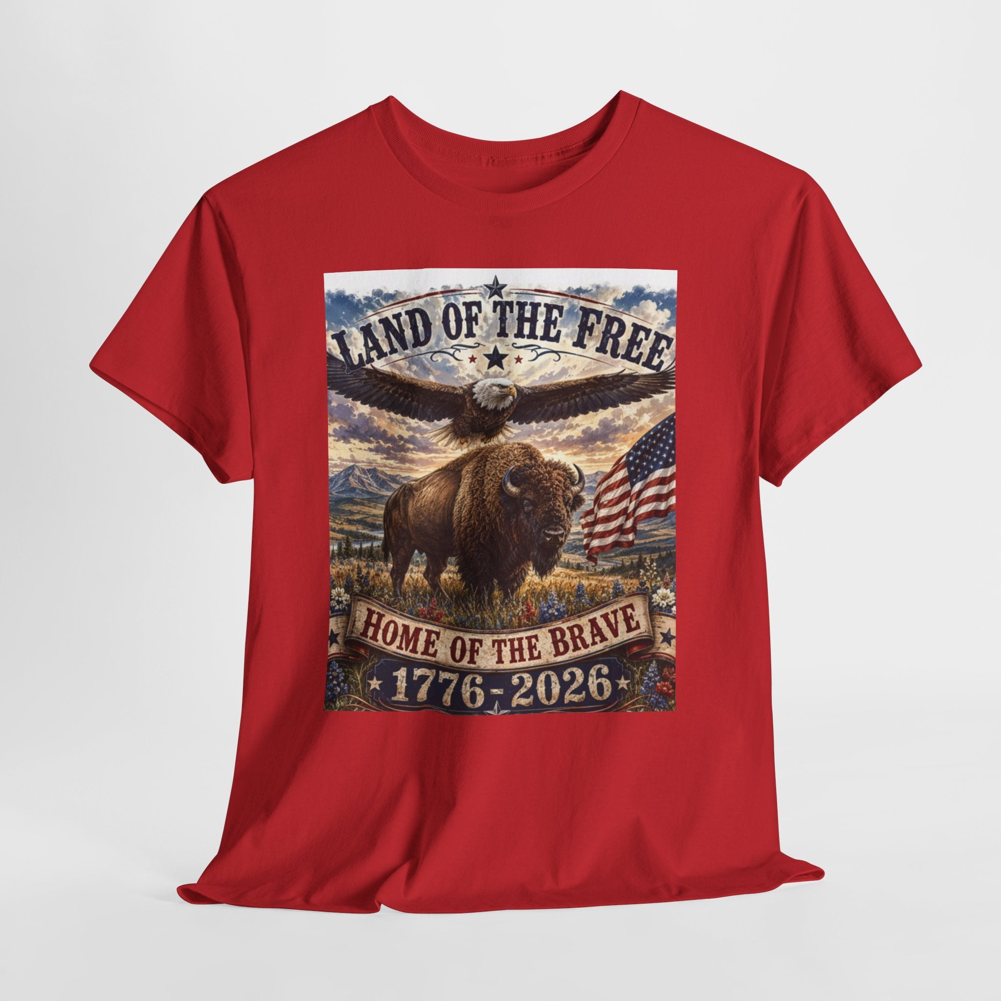 Land of the Free, Home of the Brave T-Shirt | America 250 Patriotic Bison & Eagle Shirt | 1776–2026