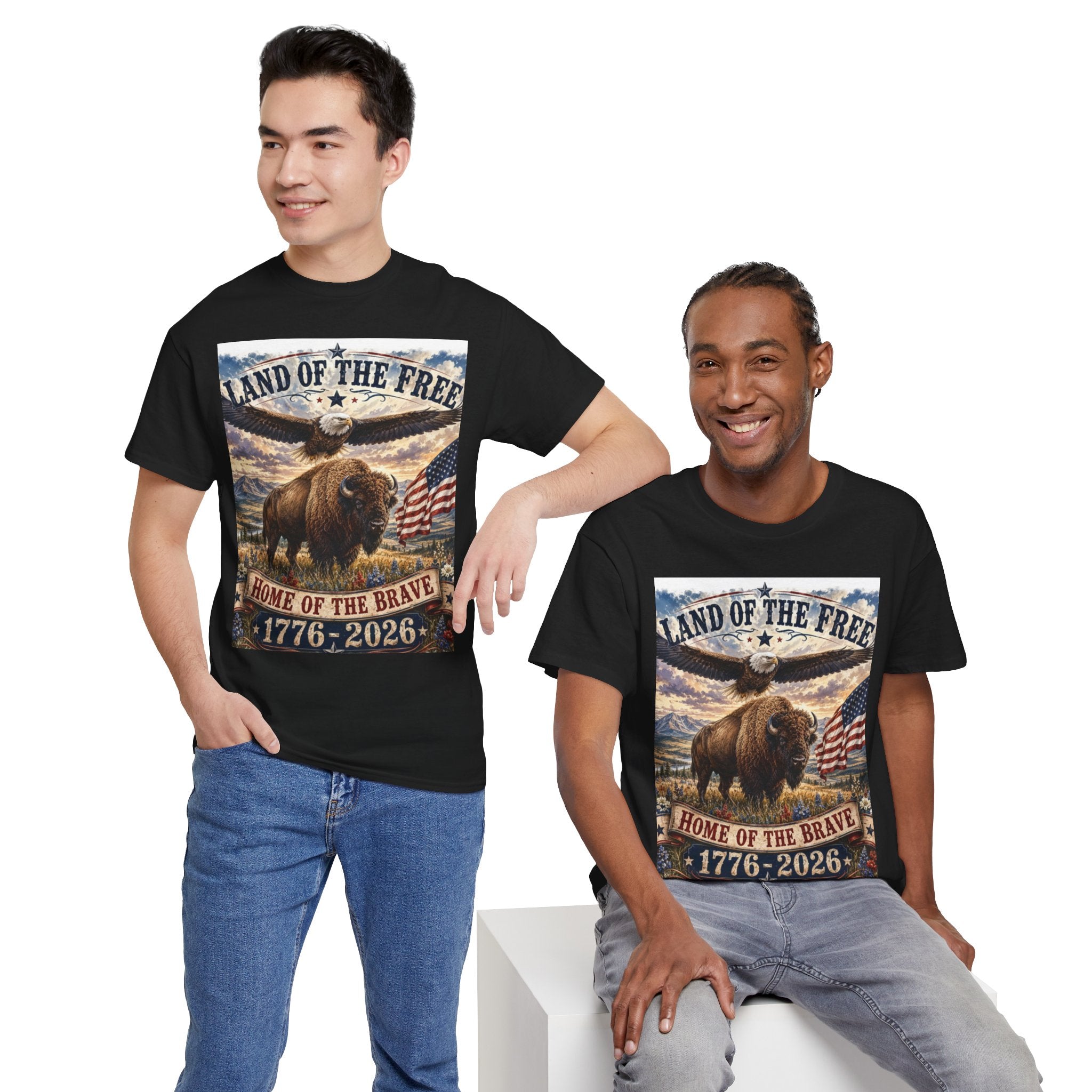 Land of the Free, Home of the Brave T-Shirt | America 250 Patriotic Bison & Eagle Shirt | 1776–2026