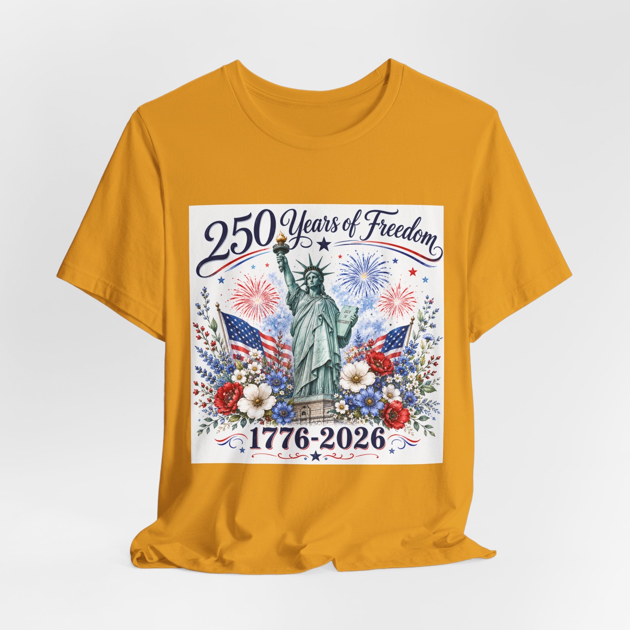 250 Years of Freedom – Lady Liberty Floral Patriotic T-Shirt