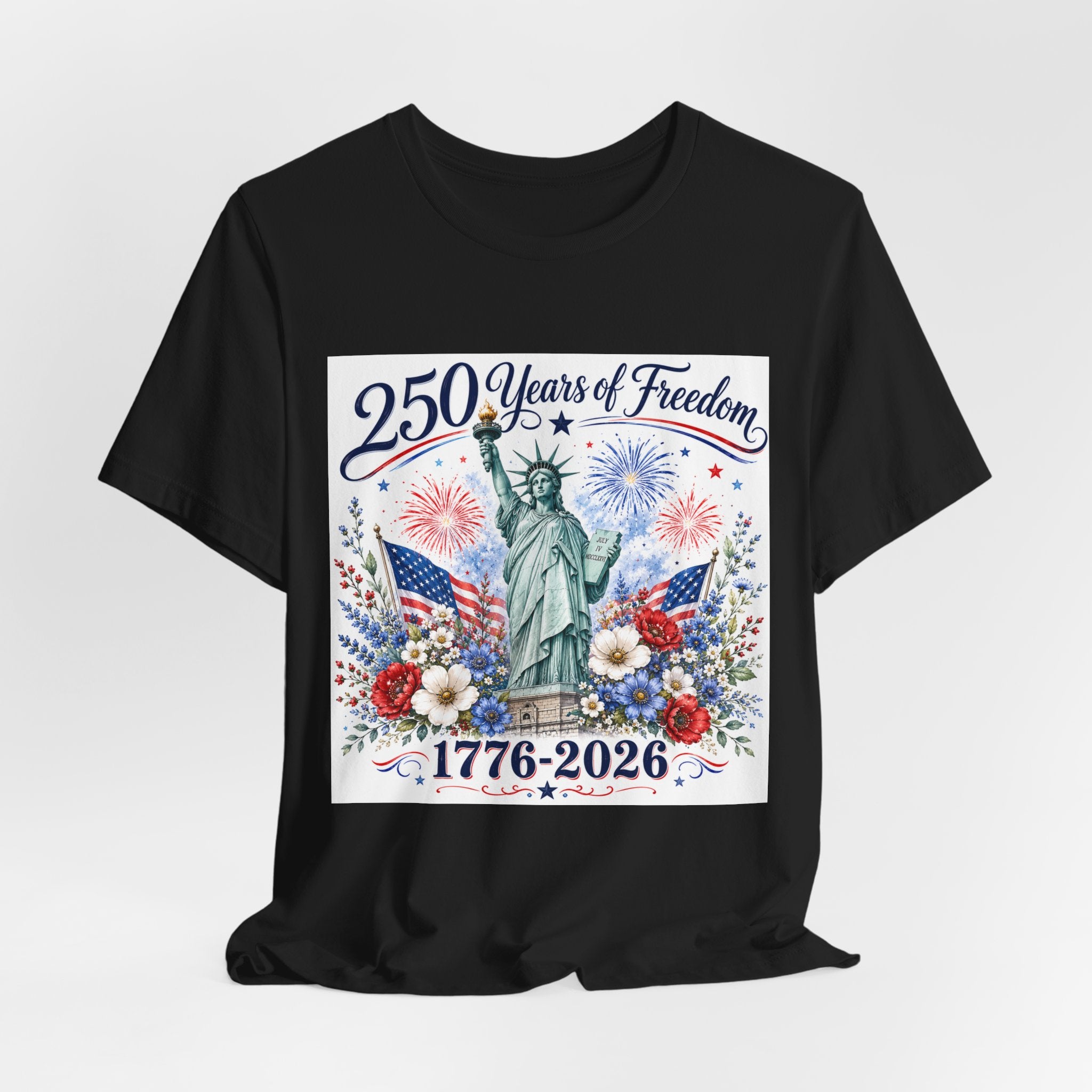 250 Years of Freedom – Lady Liberty Floral Patriotic T-Shirt