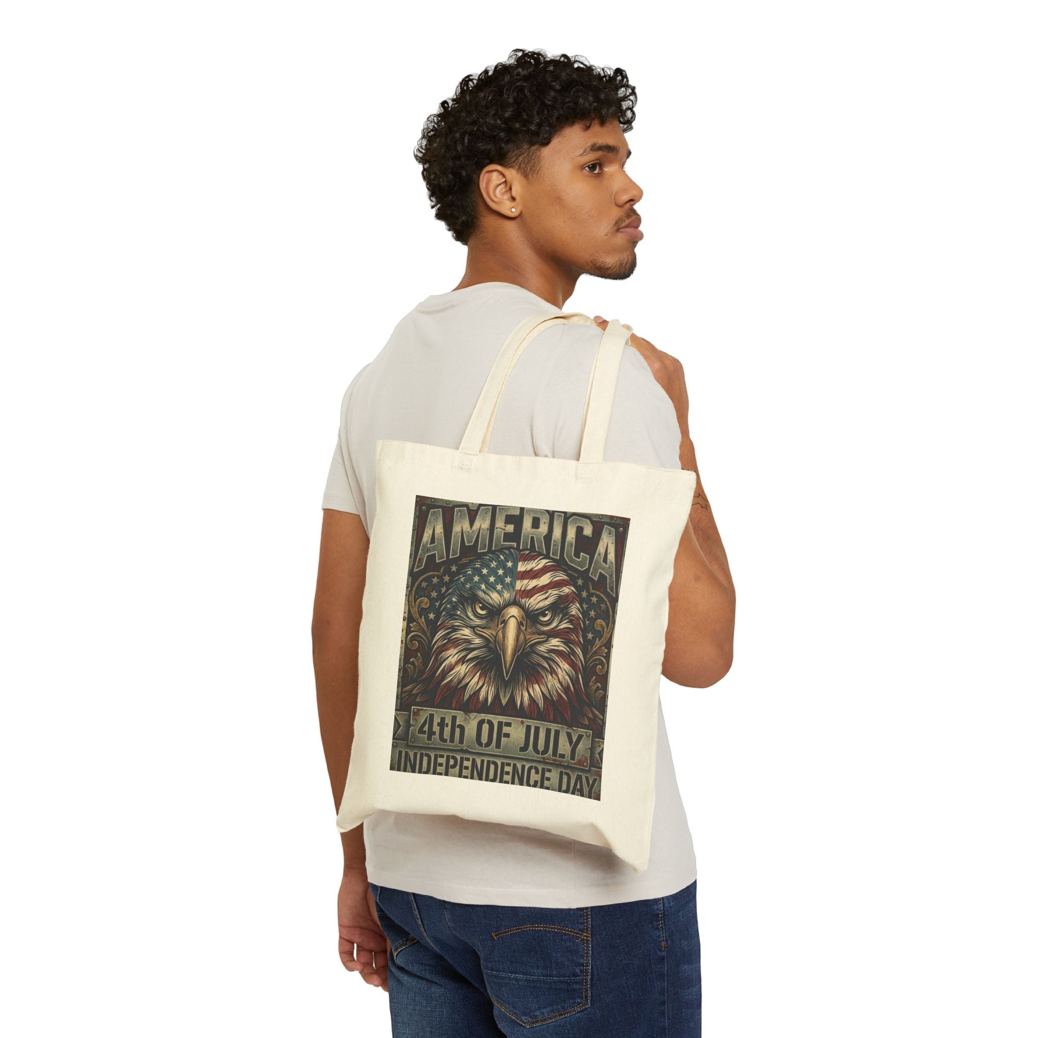 4th of July Eagle Tote Bag — America Independence Day Cotton Canvas Tote