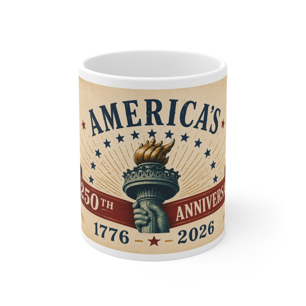 250th Anniversary America Mug — 1776–2026 Patriotic Liberty Torch Coffee Cup