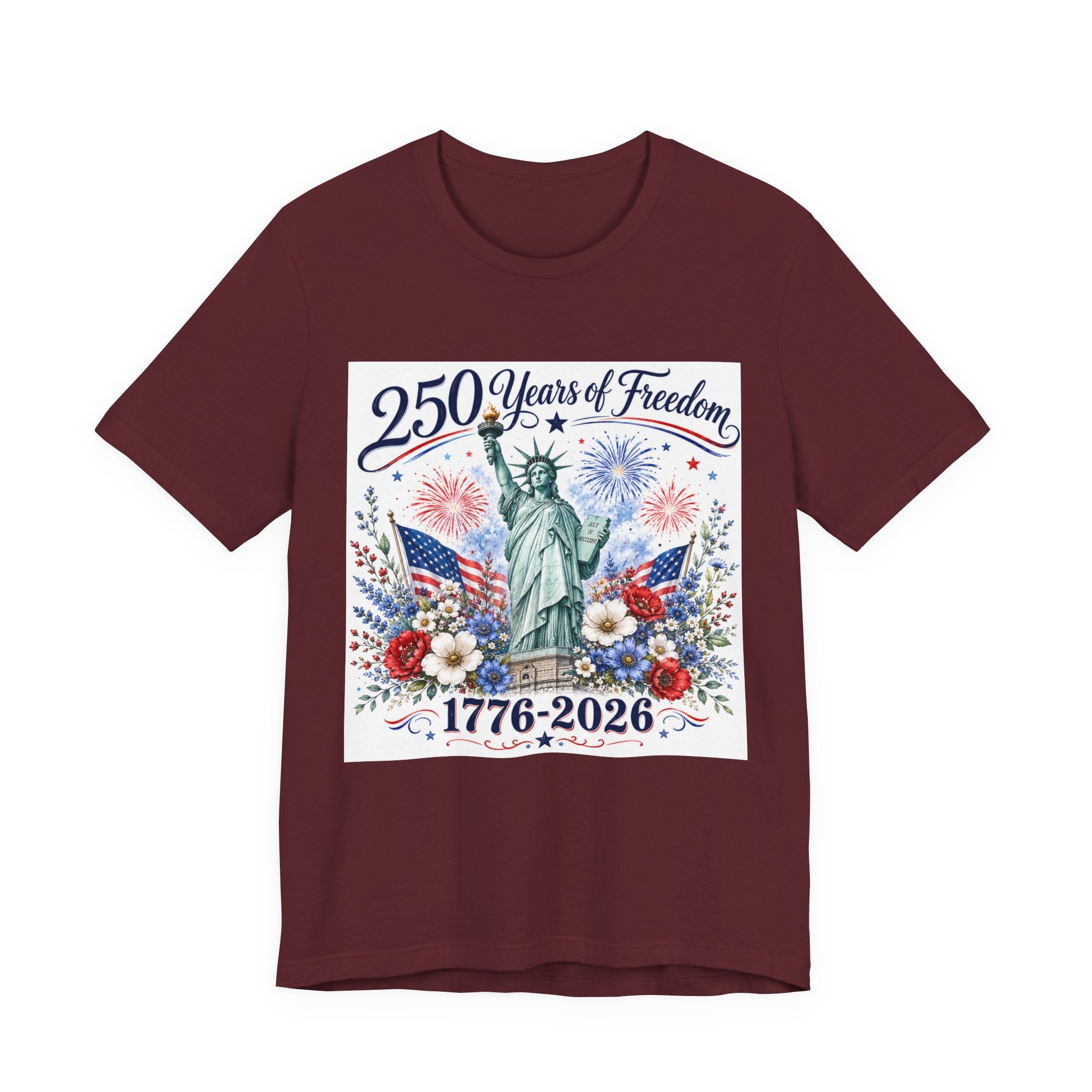 250 Years of Freedom – Lady Liberty Floral Patriotic T-Shirt