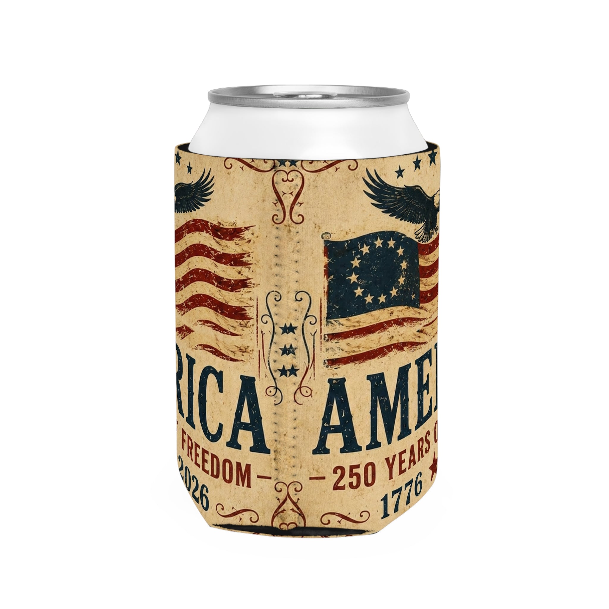 America 250 Years of Freedom Can Cooler Sleeve — 1776-2026 Patriotic Beer Koozie