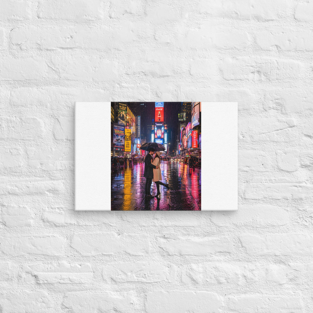 CanvaRomantic Couple in Rainy Times Square at Night – Neon Lights NYC Street Photographys | Va's Creative Haven