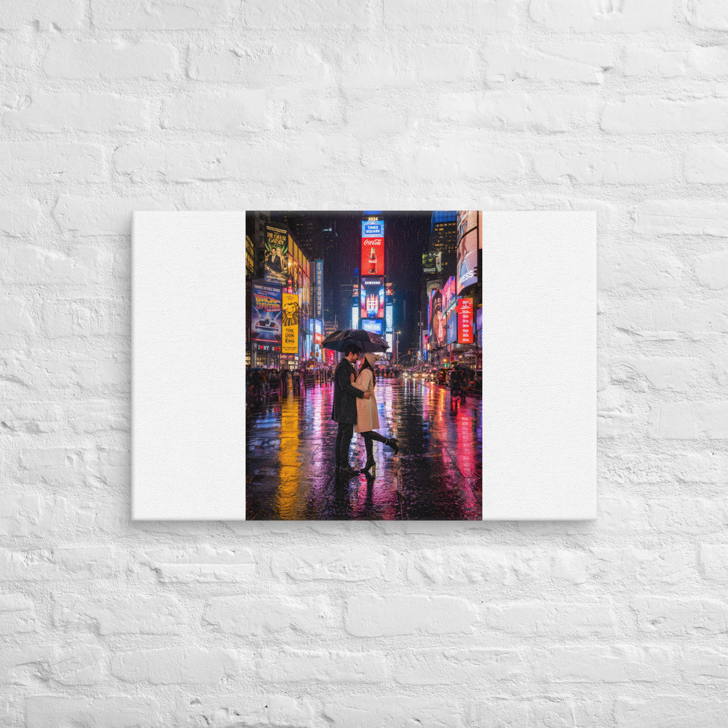 CanvaRomantic Couple in Rainy Times Square at Night – Neon Lights NYC Street Photographys | Va's Creative Haven